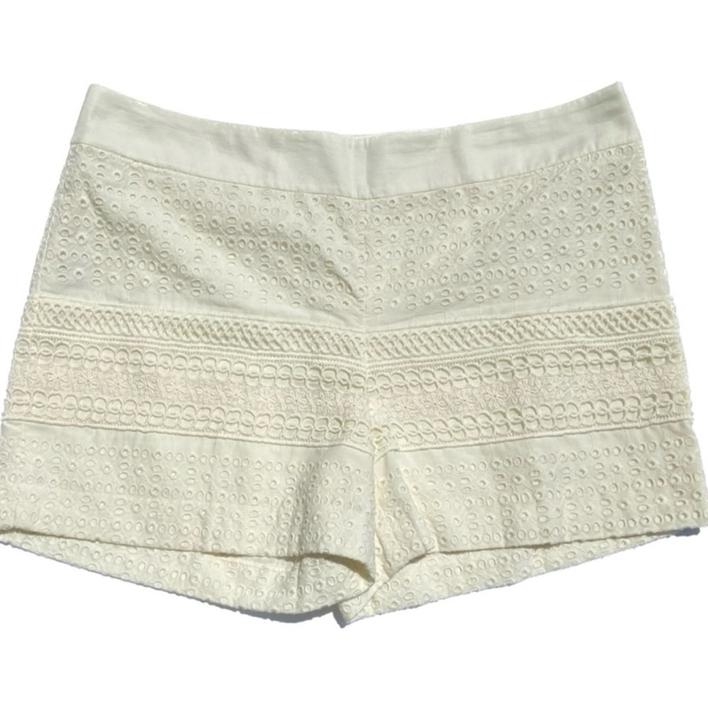 LOFT High Waist Cream Eyelet Shorts